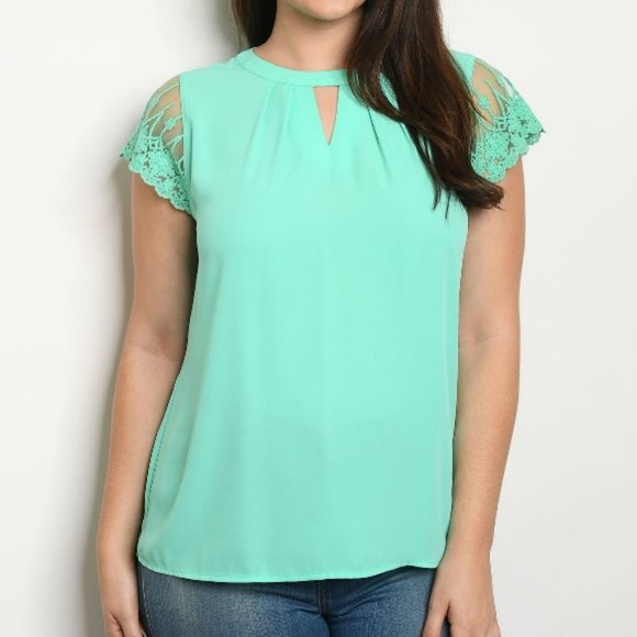 Pleat Round Neck Frill Lace Detail Chiffon Blouse - Picture 2 of 9